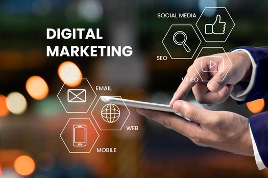 Digital marketing concept with SEO and web icons — how AI is changing local search