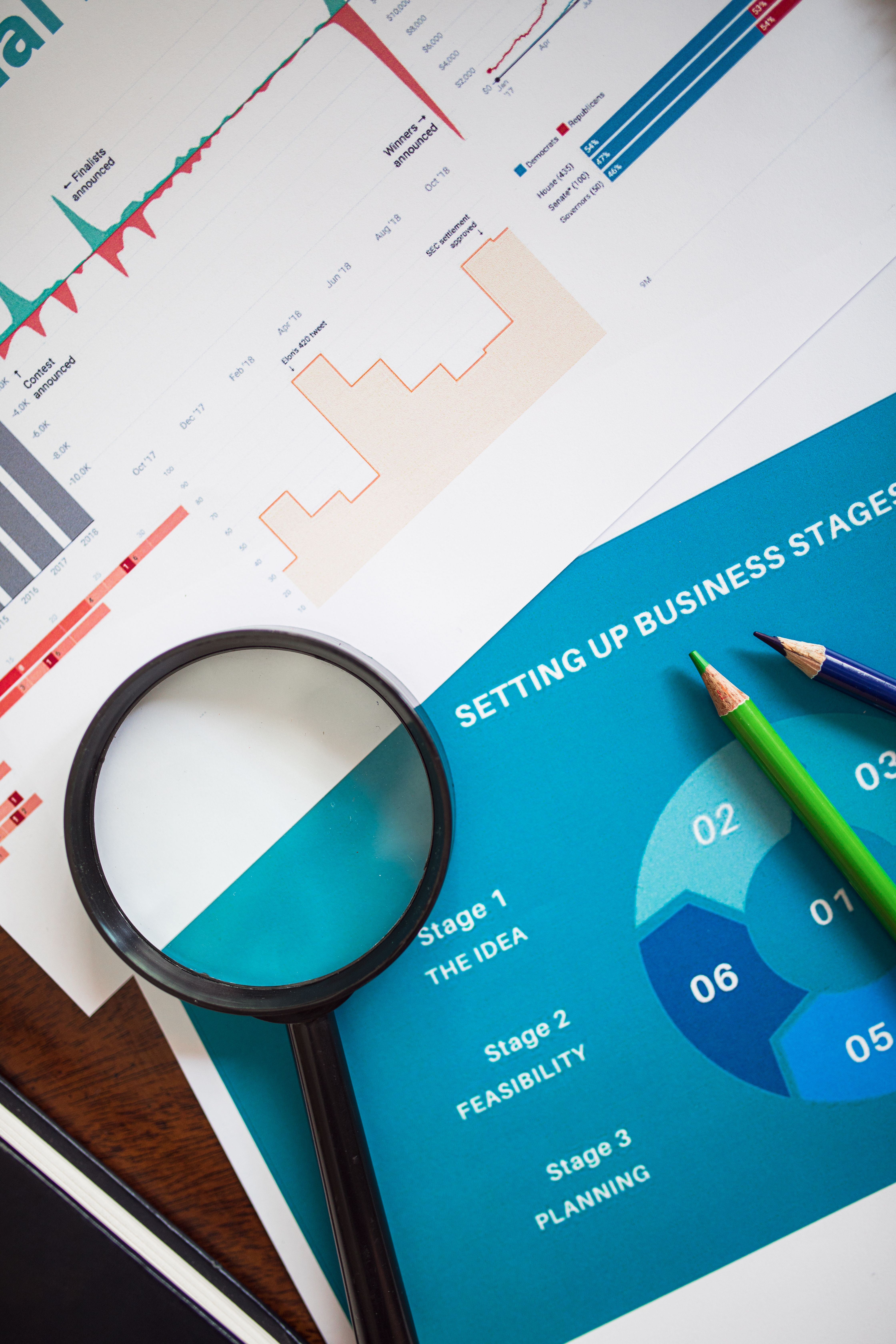Magnifying glass over business growth charts — how long SEO takes to work